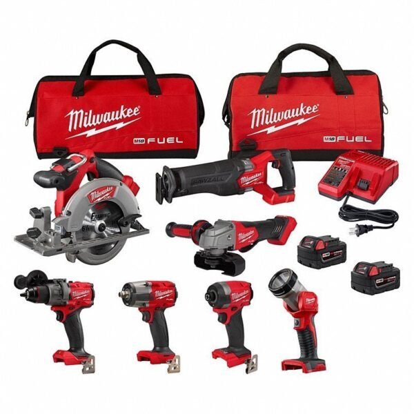 MILWAUKEE Cordless Tool Combination Kit: 7 Tools, 18 V DC Volt, Battery Included, M18 FUELTM, M18TM