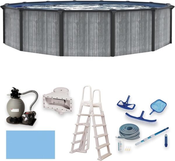 Blue Wave San Pedro 24 - ft Round 52 - in Deep 6 - in Top Rail Above Ground Steel Wall Swimming Pool
