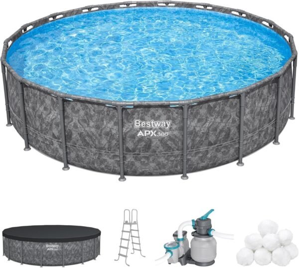 Bestway APX 365 18x52 Round Above Ground Swimming Pool Set with Pump & Ladder