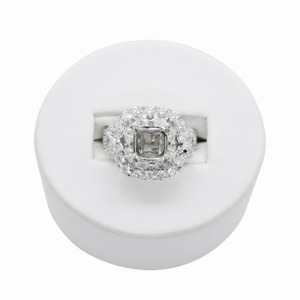 Emerald-Cut Double Halo Statement Ring by Shepherd Jewelry on white background