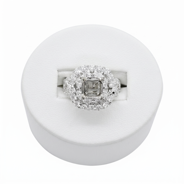 Emerald-Cut Double Halo Statement Ring by Shepherd Jewelry on white background