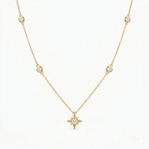 Celestial North Star Station Chain in 14K Gold Finish by Shepherd Jewelry on white background