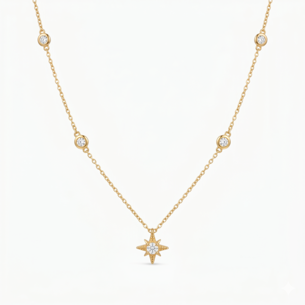 Celestial North Star Station Chain in 14K Gold Finish by Shepherd Jewelry on white background