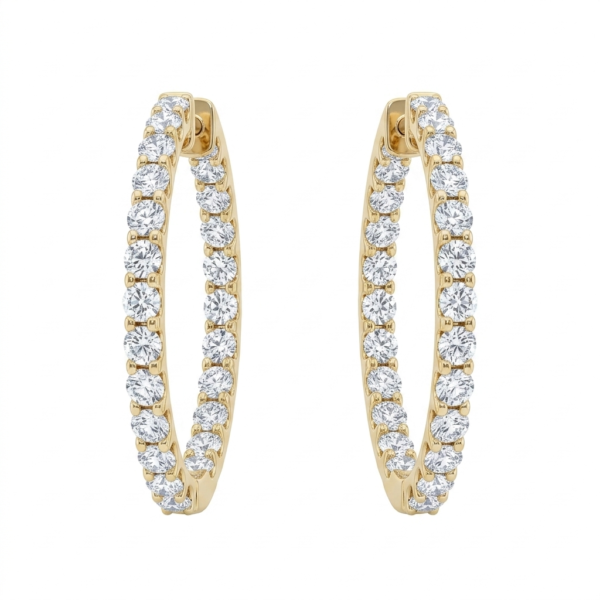 Brilliant Cut Inside-Out Diamond Hoop Earrings in 14K Gold by Shepherd Jewelry on white background